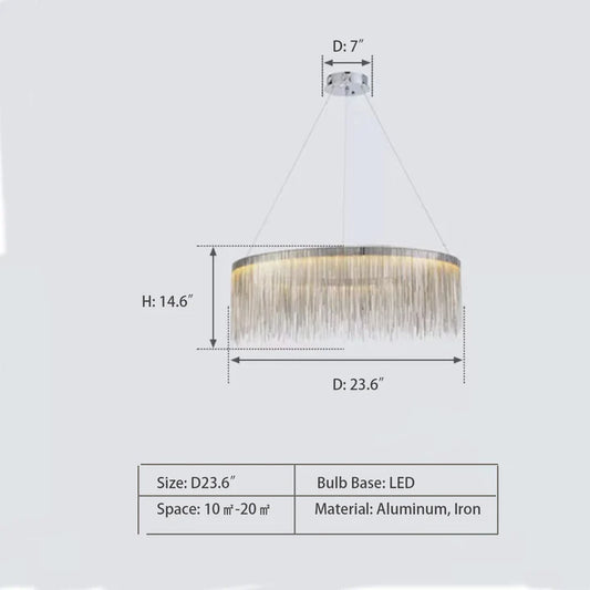 Rylight 1/2-laags ronde aluminium kroonluchter met kwastjes in verchroomde afwerking