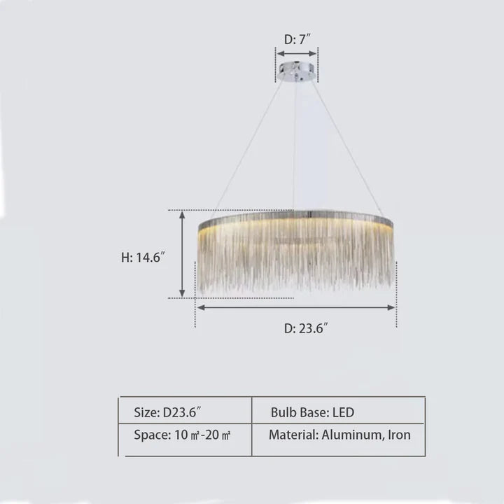 Rylight 1/2-laags ronde aluminium kroonluchter met kwastjes in verchroomde afwerking