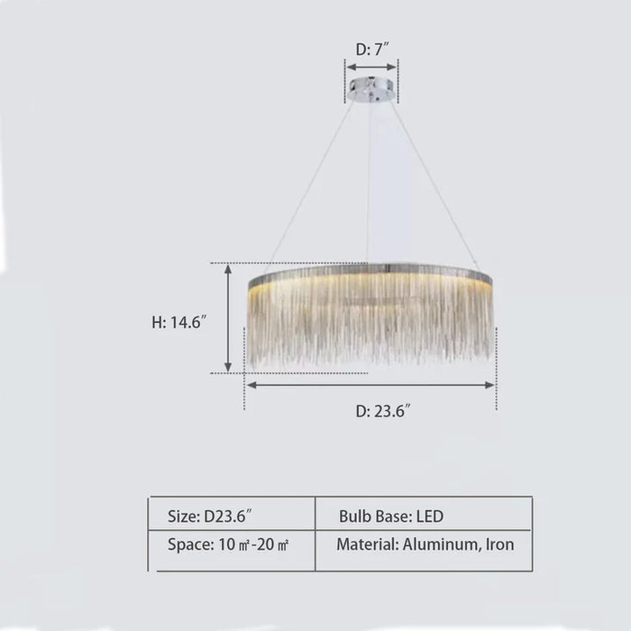 Rylight 1/2-Layer Round Aluminum Tassel Chandelier in Chrome Finish