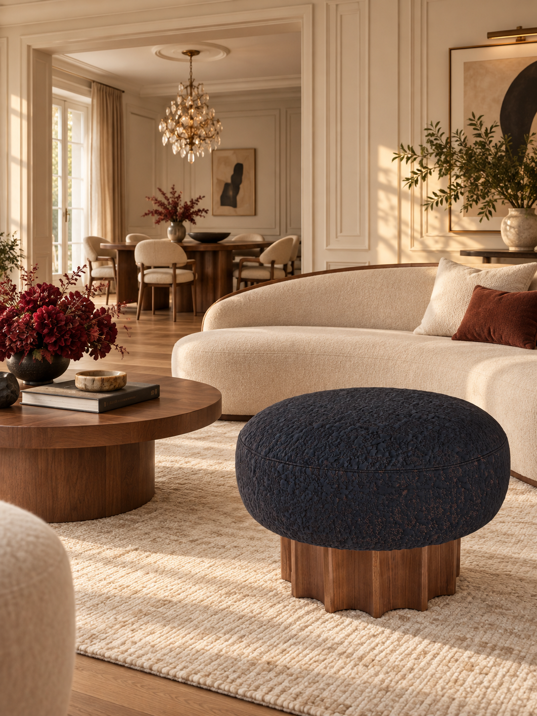Roma Sculptural Upholstered Stool