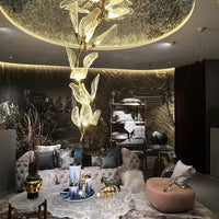 Rylight Flush Mount/Round/Linear Bionic Resin Leaves Chandelier