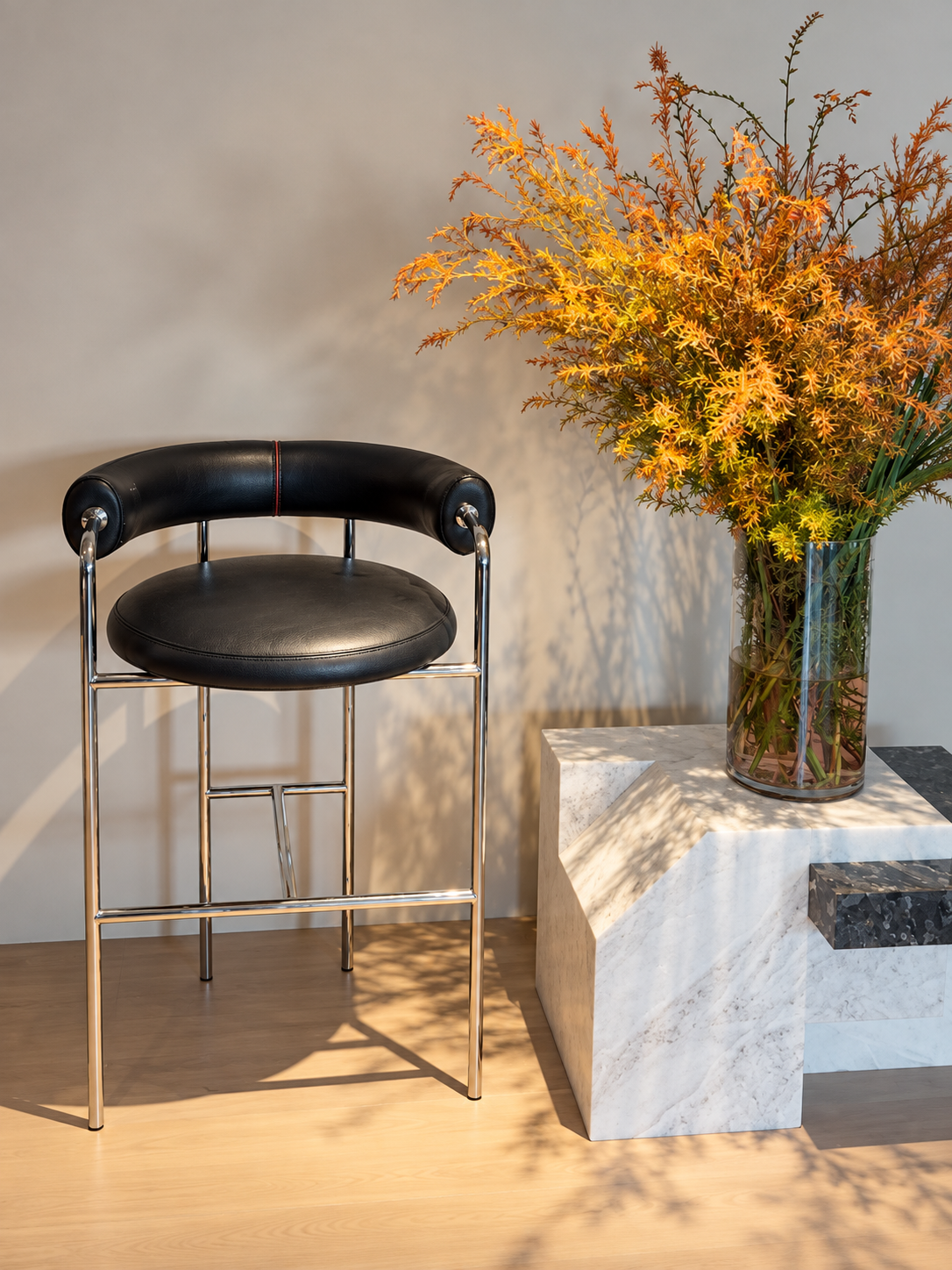 The Gentleman Sculptural Leather Bar Stool