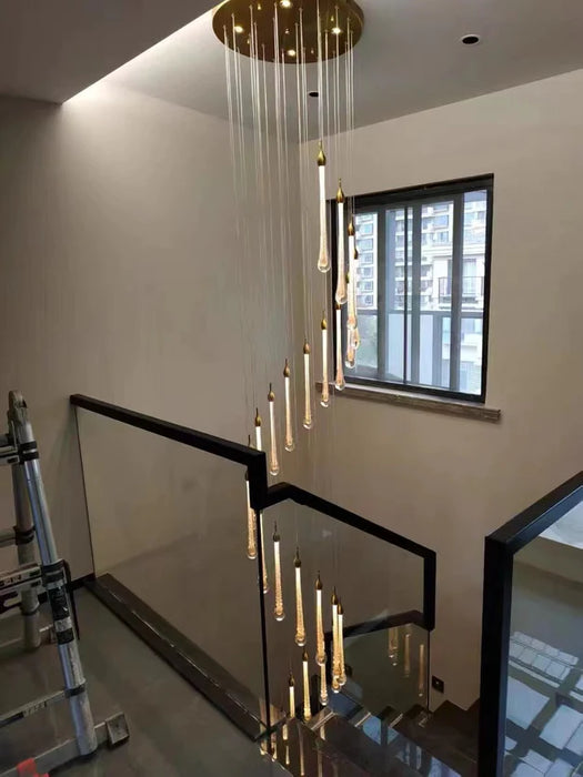 Modern Foyer Glass Raindrops Pendant Chandelier For Staircase/High-Ceiling Space