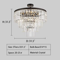 Rylight 4/5/7-laags ronde/rechthoekige kristallen dimbare kroonluchter in goud/zwarte afwerking