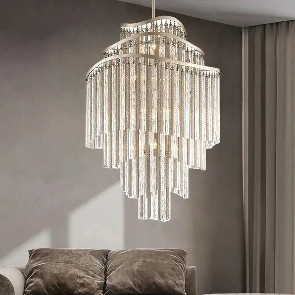 Rylight postmoderne kroonluchter met holle kristallen buis en kwastjes
