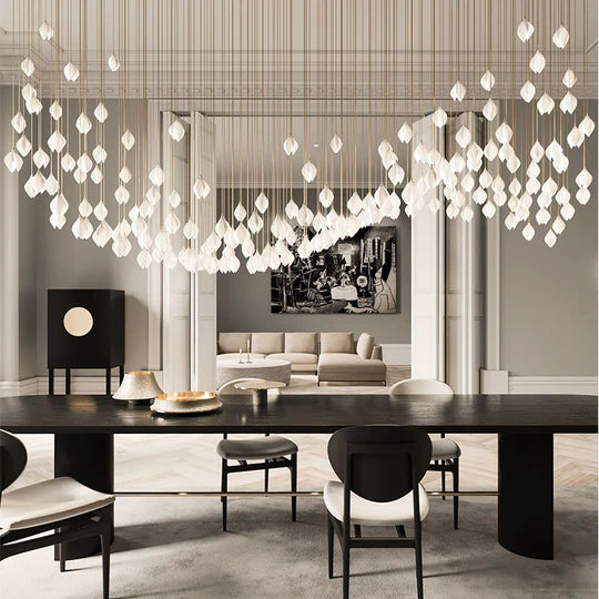 Rylight 3/9/18/32/36/70-Licht Nordic Magnolia Bloem Keramiek Hanger Lange Kroonluchter