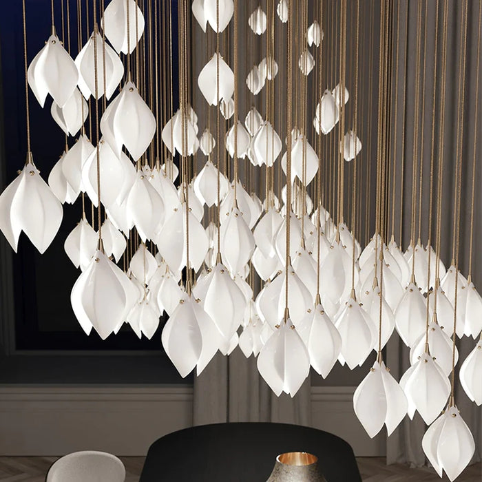 Rylight 3/9/18/32/36/70-Licht Nordic Magnolia Bloem Keramiek Hanger Lange Kroonluchter