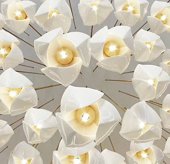 Rylight 3/9/18/32/36/70-Licht Nordic Magnolia Bloem Keramiek Hanger Lange Kroonluchter