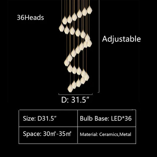 Rylight 3/9/18/32/36/70-Light الشمال ماغنوليا زهرة السيراميك قلادة طويلة الثريا