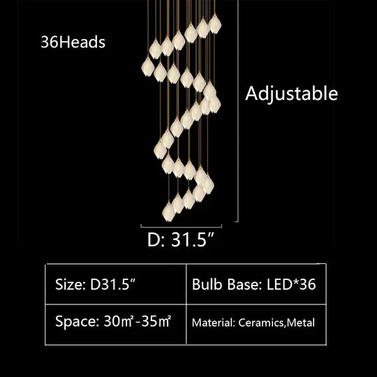 Rylight 3/9/18/32/36/70-Light الشمال ماغنوليا زهرة السيراميك قلادة طويلة الثريا