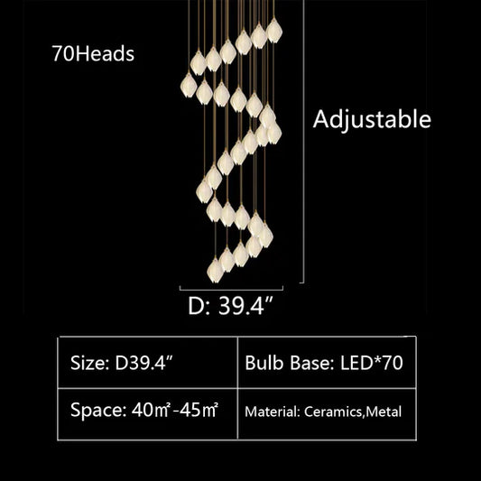 Rylight 3/9/18/32/36/70-Light الشمال ماغنوليا زهرة السيراميك قلادة طويلة الثريا