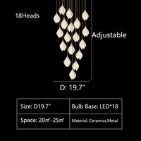 Rylight 3/9/18/32/36/70-Light الشمال ماغنوليا زهرة السيراميك قلادة طويلة الثريا