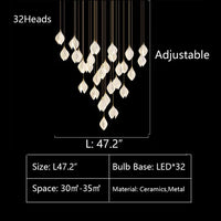Rylight 3/9/18/32/36/70-Light الشمال ماغنوليا زهرة السيراميك قلادة طويلة الثريا