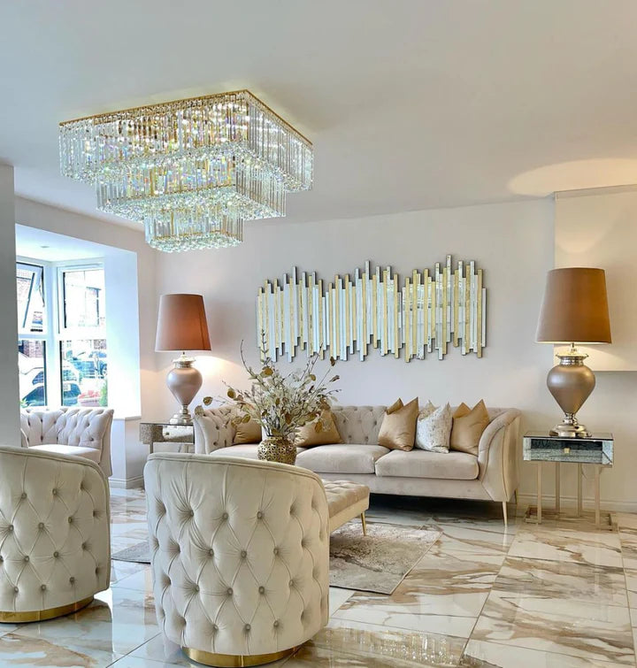 ثريا كبيرة جدًا على الطراز الحديث من Rylight ذات تركيب كريستالي مربع متدرج