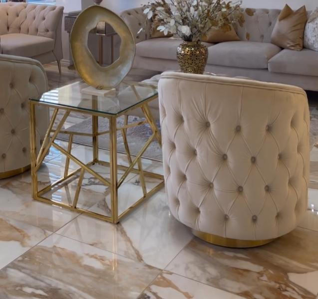 طاولة جانبية لغرفة المعيشة من الفولاذ المقاوم للصدأ من Rylight باللون الذهبي/الفضي
