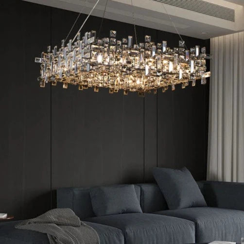 Rylight Linear/Square Irregular Crystal Pendant Chandelier