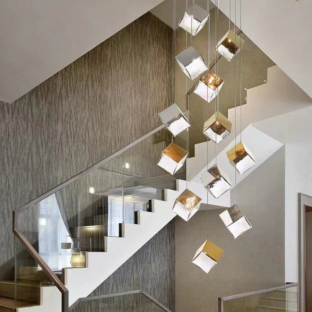 Modern Art Minimalist Square Stone Pendant Chandelier for Staircase/Living Room