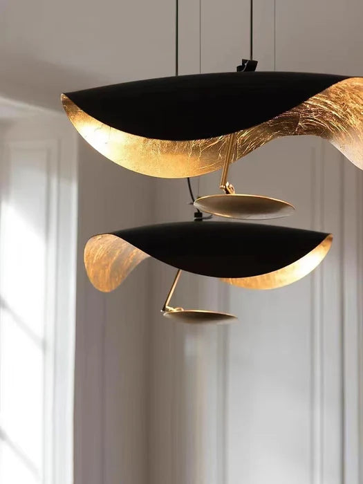 Final Sale · Designer Model Modern Art Hat Shape Gold Leaf Pendant Chandelier for Living/Dining Room