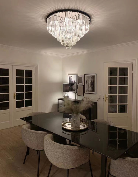 Rylight Multi-tier Flush Mount Round Gray/Amber/Clear Crystal Chandelier