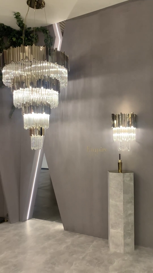 ثريا كريستال إمباير من Rylight ذات 4 طبقات بلمسة نهائية من النحاس/الكروم