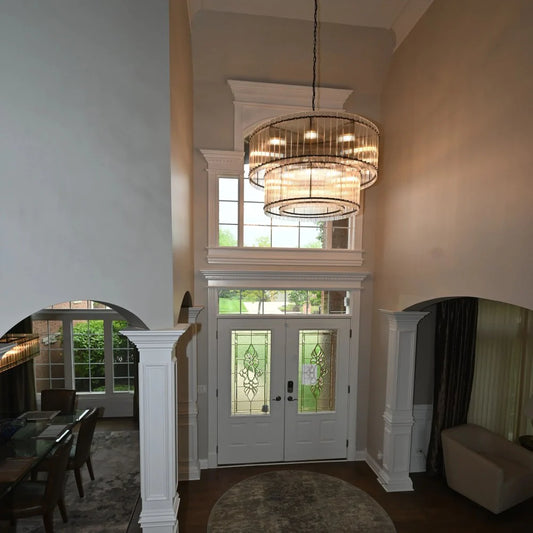 Rylight 2-Tier Round Handmade Fluted Glass Panels Chandelier