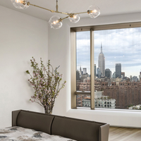 Rylight 5/7/8/9-lichte Spoetnik rokerige grijze/amberkleurige glazen kroonluchter