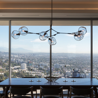 Rylight 5/7/8/9-lichte Spoetnik rokerige grijze/amberkleurige glazen kroonluchter