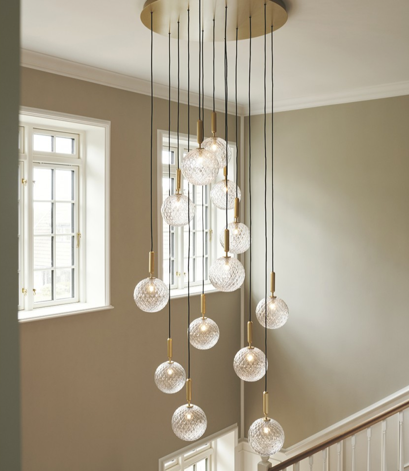 Rylight 1/3/6/13-Globes helder/wit glazen hangende kroonluchter 