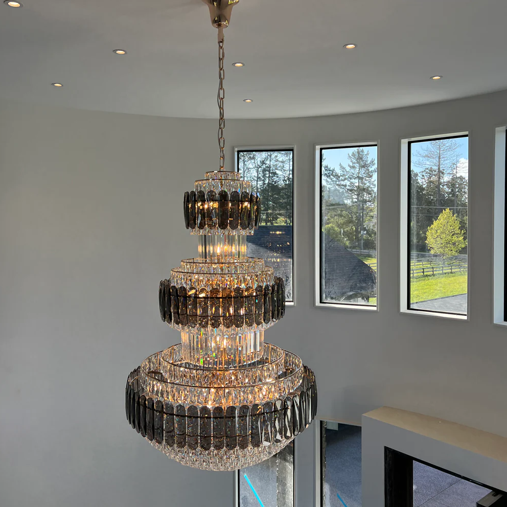 Rylight 3-laags gelaagde rokerige grijze en heldere kristallen kroonluchter