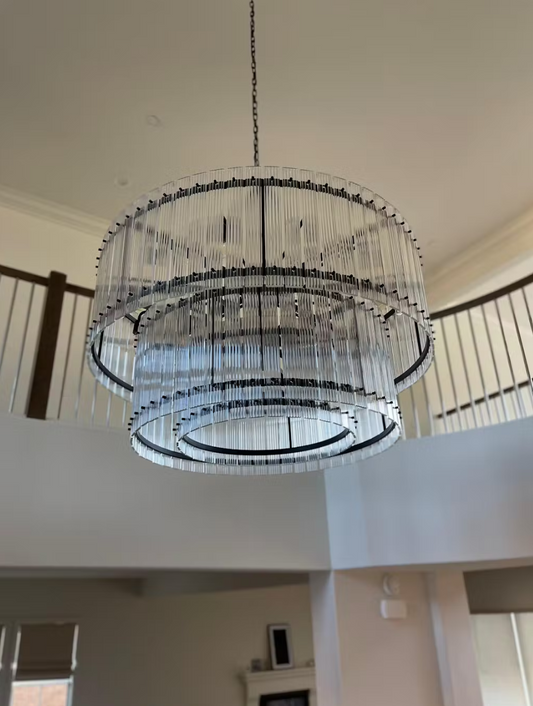 Rylight 2-Tier Round Handmade Fluted Glass Panels Chandelier