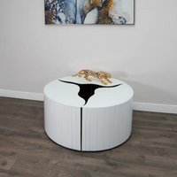 طاولة قهوة مستديرة فاخرة من رايلايت، لون ذهبي متشقق، مكونة من 3 قطع