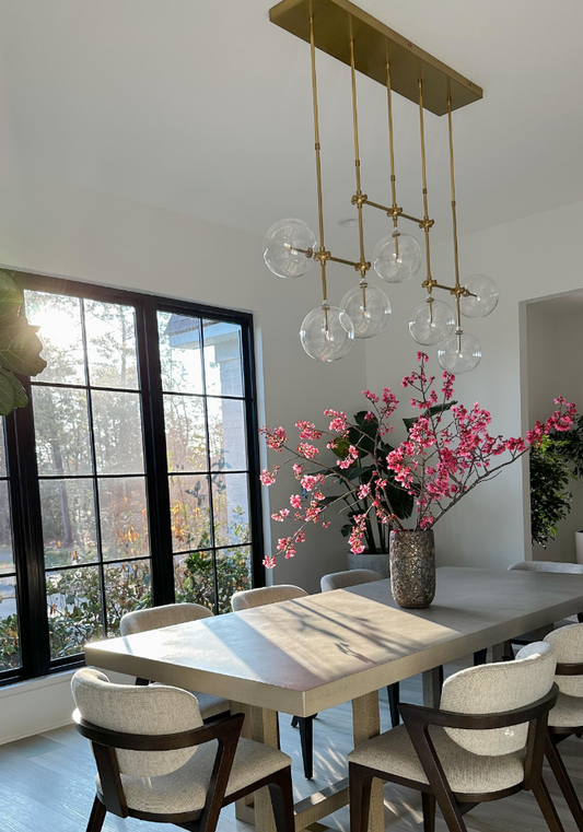 Nordic heldere bolvormige glazen kroonluchter met zwart/gouden afwerking voor eetkamer/keukeneiland