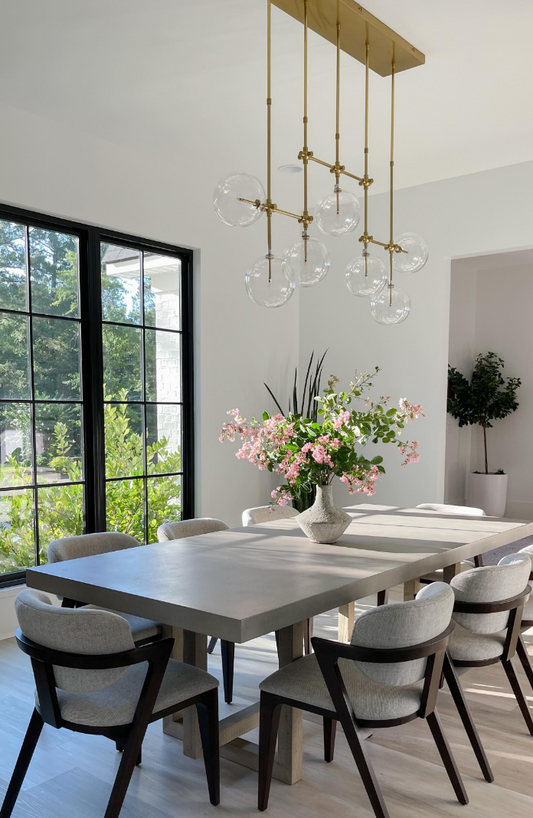 Nordic heldere bolvormige glazen kroonluchter met zwart/gouden afwerking voor eetkamer/keukeneiland