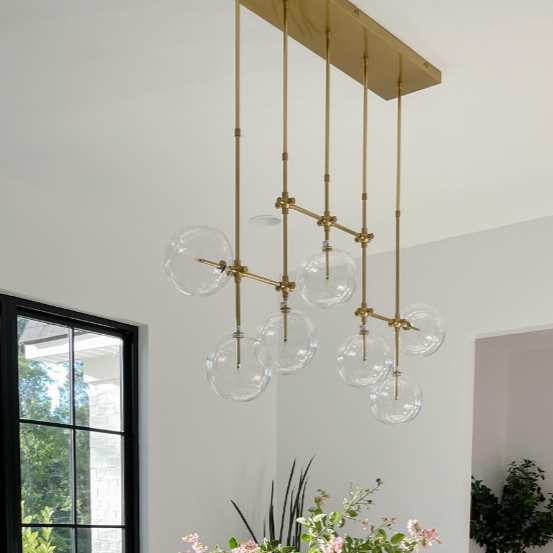Nordic heldere bolvormige glazen kroonluchter met zwart/gouden afwerking voor eetkamer/keukeneiland
