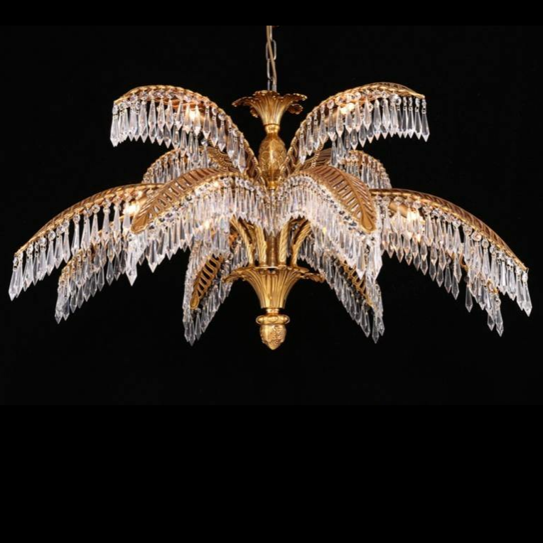 Luxe messing palmboom kristallen kroonluchter voor woonkamer/laag plafond 