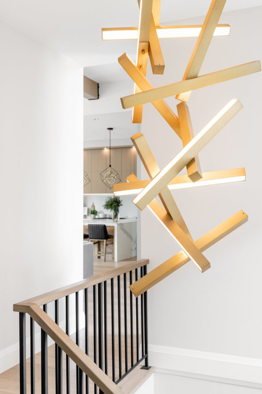 Moderne verticale geometrische aluminium hanglamp voor trap/hal/hoog plafond 