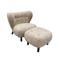 Classic Cozy White Fleece Plush Accent Lounge Chair with Ottoman