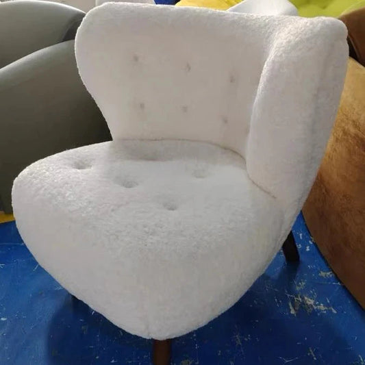 Classic Cozy White Fleece Plush Accent Lounge Chair with Ottoman