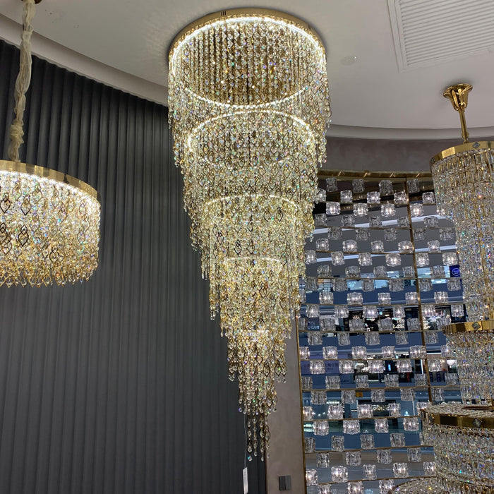 Modern Round 5-Layer  Crystal Tassel Chandelier for Villa/Staircase/Foyer/Living Room