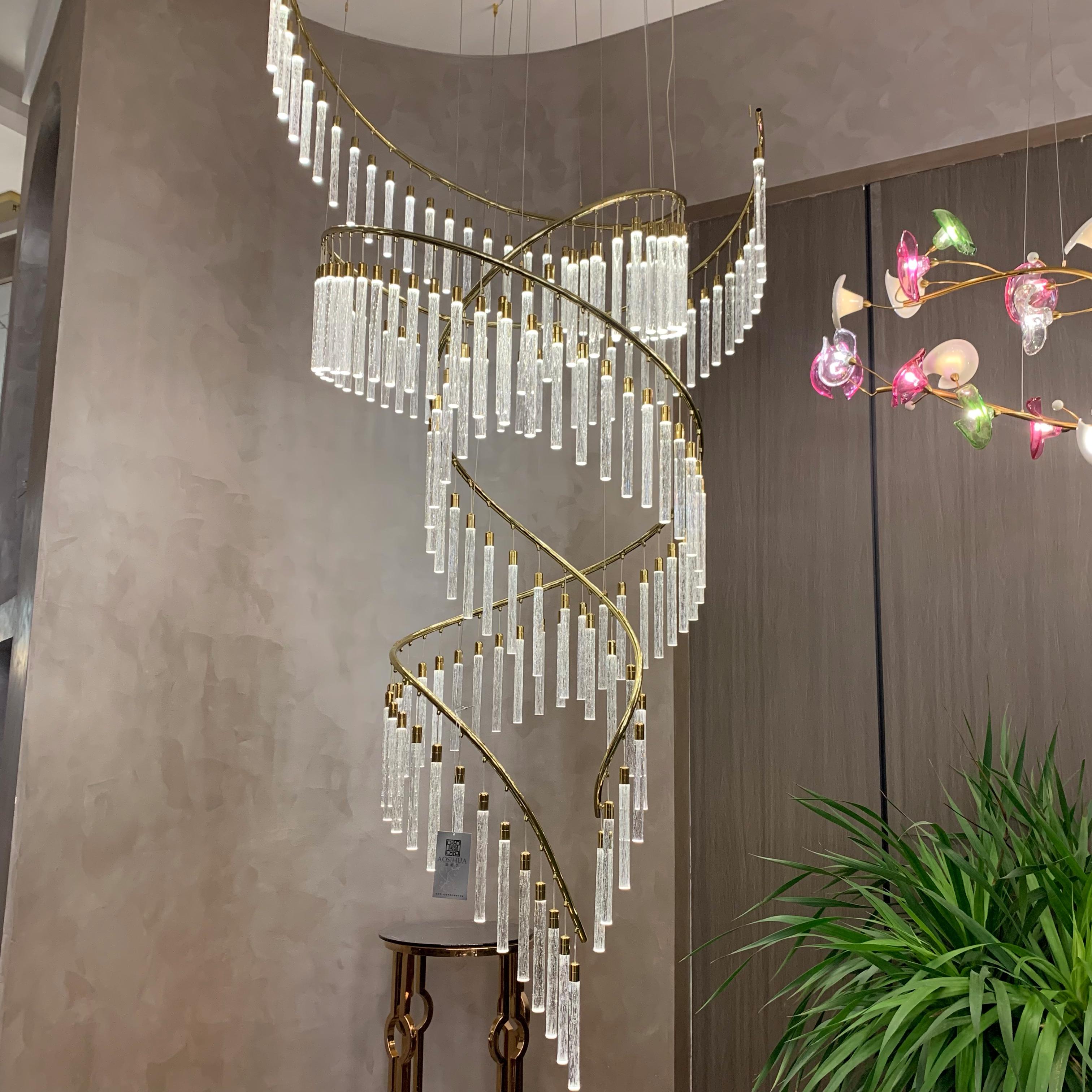 Luxe spiraalvormige kristallen kroonluchter voor trap/hal/hoog plafond 