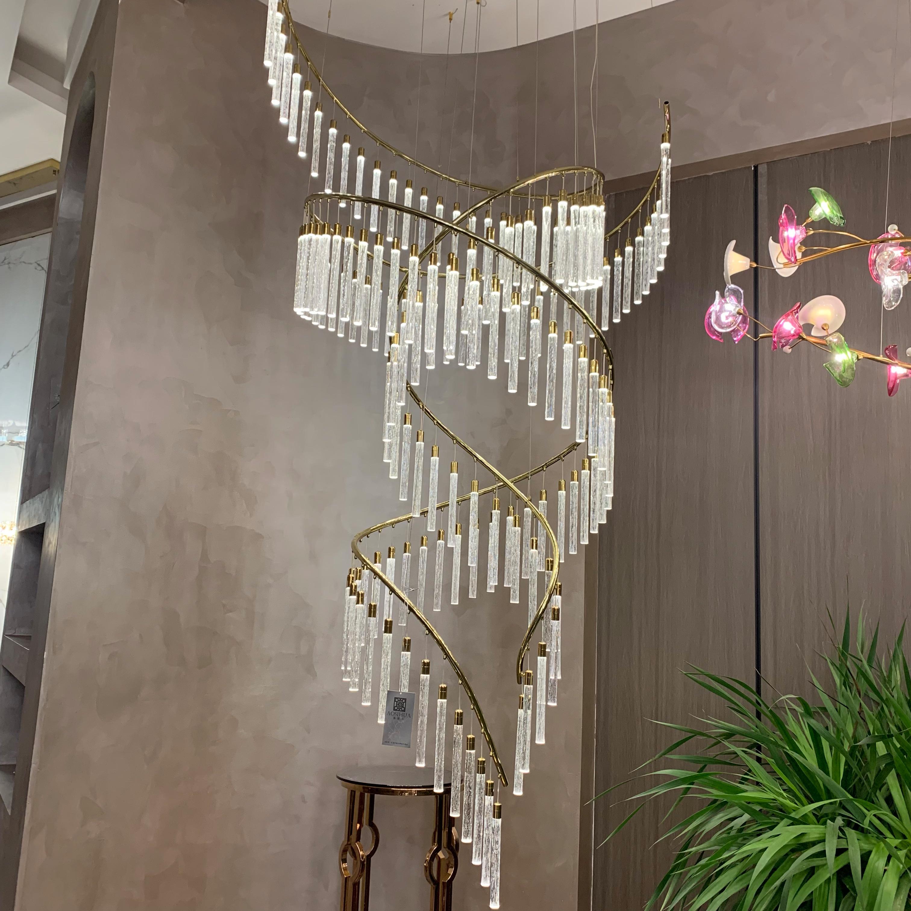 Luxe spiraalvormige kristallen kroonluchter voor trap/hal/hoog plafond 