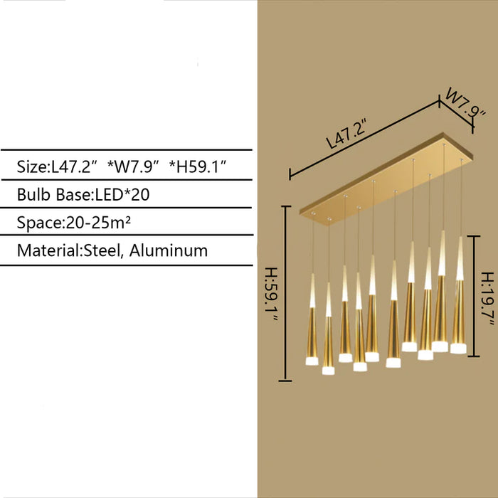 Rylight 10/12/16/18/20/24-Light Rectangular Pendant in Gold Finish