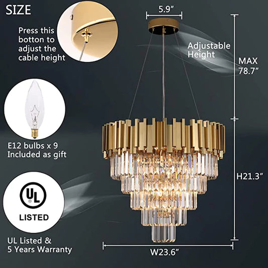 Rylight Light Luxe Grote Ronde/Ovale Meerlaagse Kristallen Kroonluchter