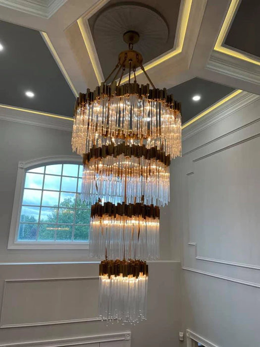 Rylight 1/2/3/4-Tier Round Crystal Chandelier Creative Waterfall Chandelier