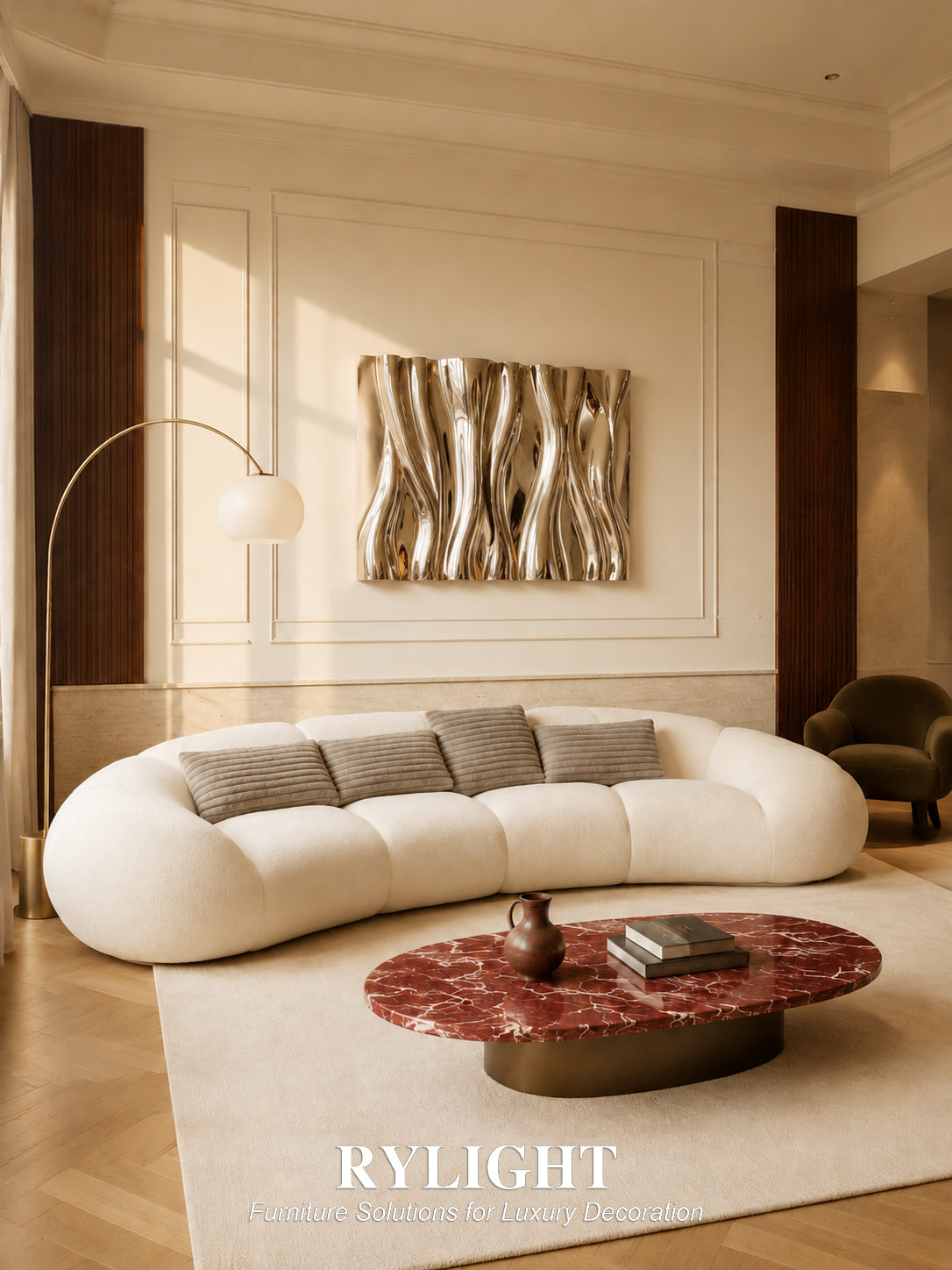 Minimalist White Plush Modular Cloud Accent Sofa