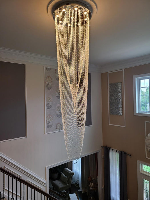 Rylight Flush Mount Waterfall Beaded Curtain Crystal Chandelier