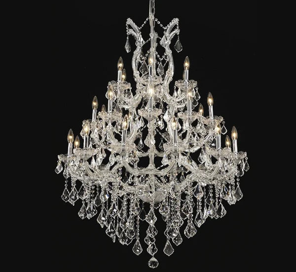 Rylight 28/55-Light Candle Crystal Tiered Dimmable Chandelier in Gold/Chrome Finish
