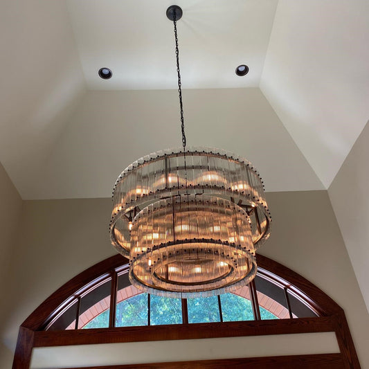 Rylight 2-Tier Round Handmade Fluted Glass Panels Chandelier