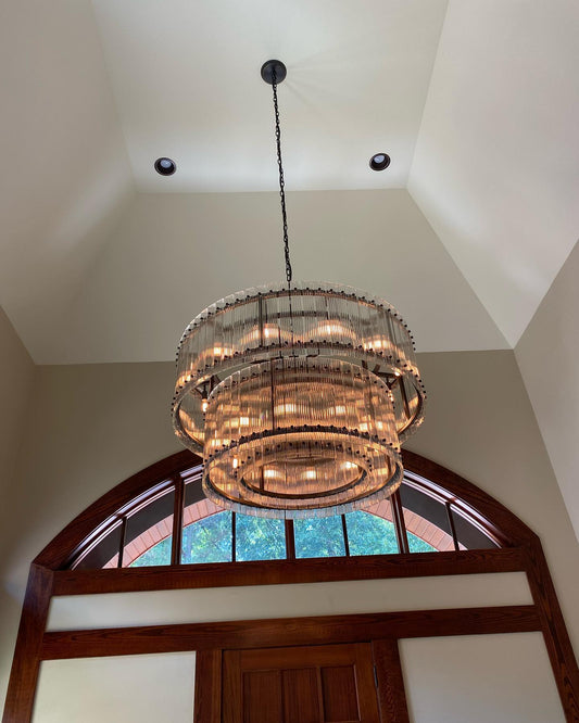 Rylight 2-Tier Round Handmade Fluted Glass Panels Chandelier