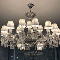 Elegant Crystal Chandelier Ceiling Light for Living Room Dining Room Fabric Lampshade